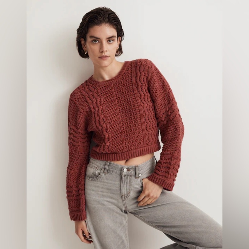 Madewell Crochet-Knit Crop Sweater in antique rose size M